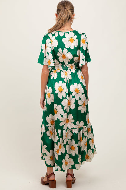 Emerald Notched Collar Floral Button Down Maternity Maxi Dress