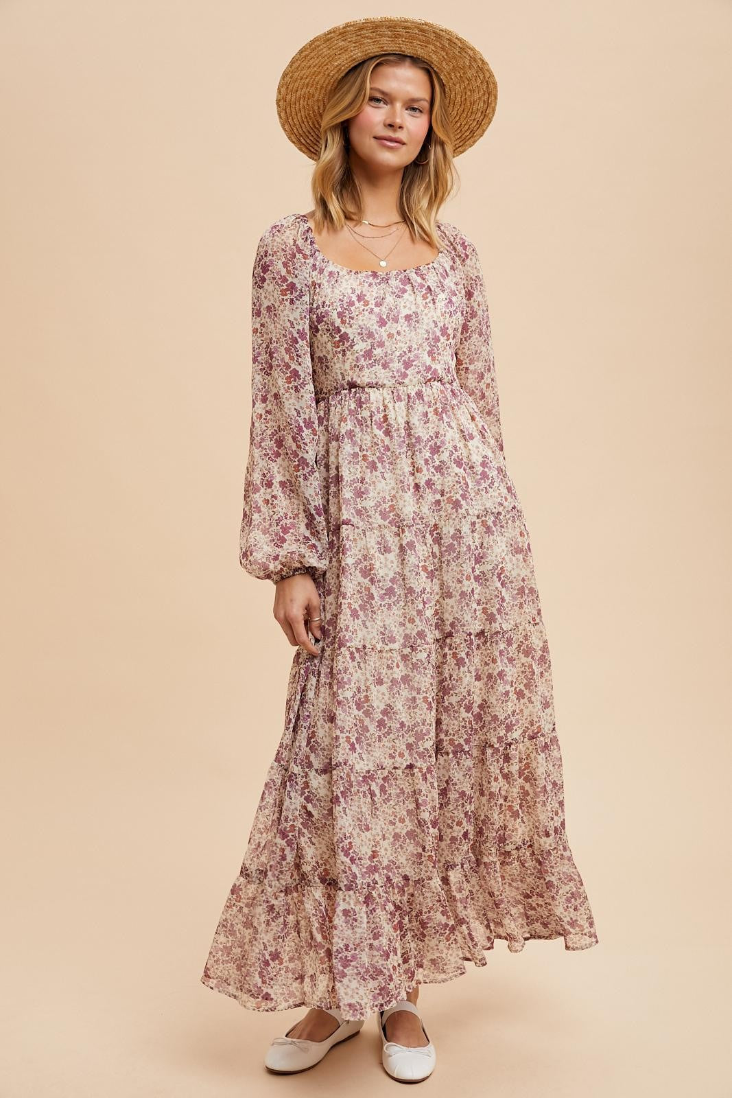 Mauve Floral Floral Chiffon Maternity Maxi Dress