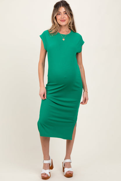 Green Basic Dolman Sleeve Maternity Midi Dress