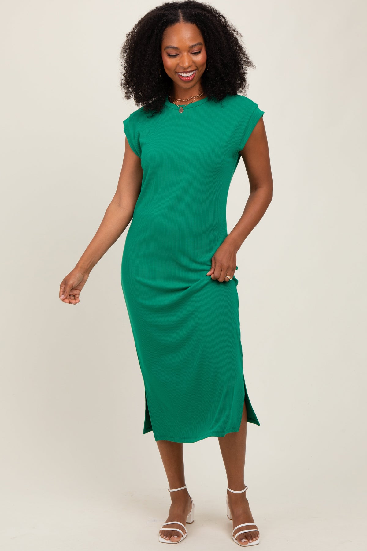 Green Basic Dolman Sleeve Maternity Midi Dress