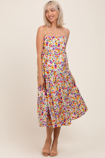 Ivory Floral Cami Strap Maternity Midi Dress