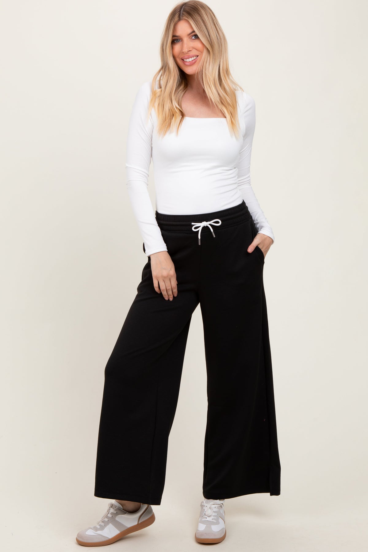 Black Drawstring Maternity Lounge Pants