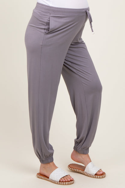 Grey Drawstring Maternity Jogger Pants