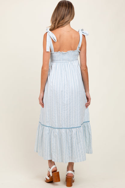 Ivory Striped Bow-Tie Maternity Maxi Dress
