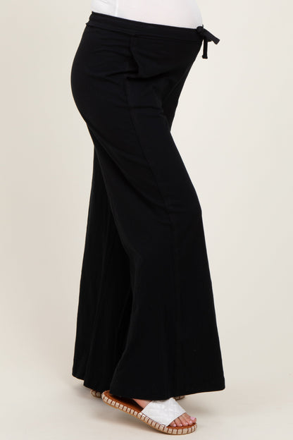 Black Drawstring Wide Leg Maternity Lounge Pant