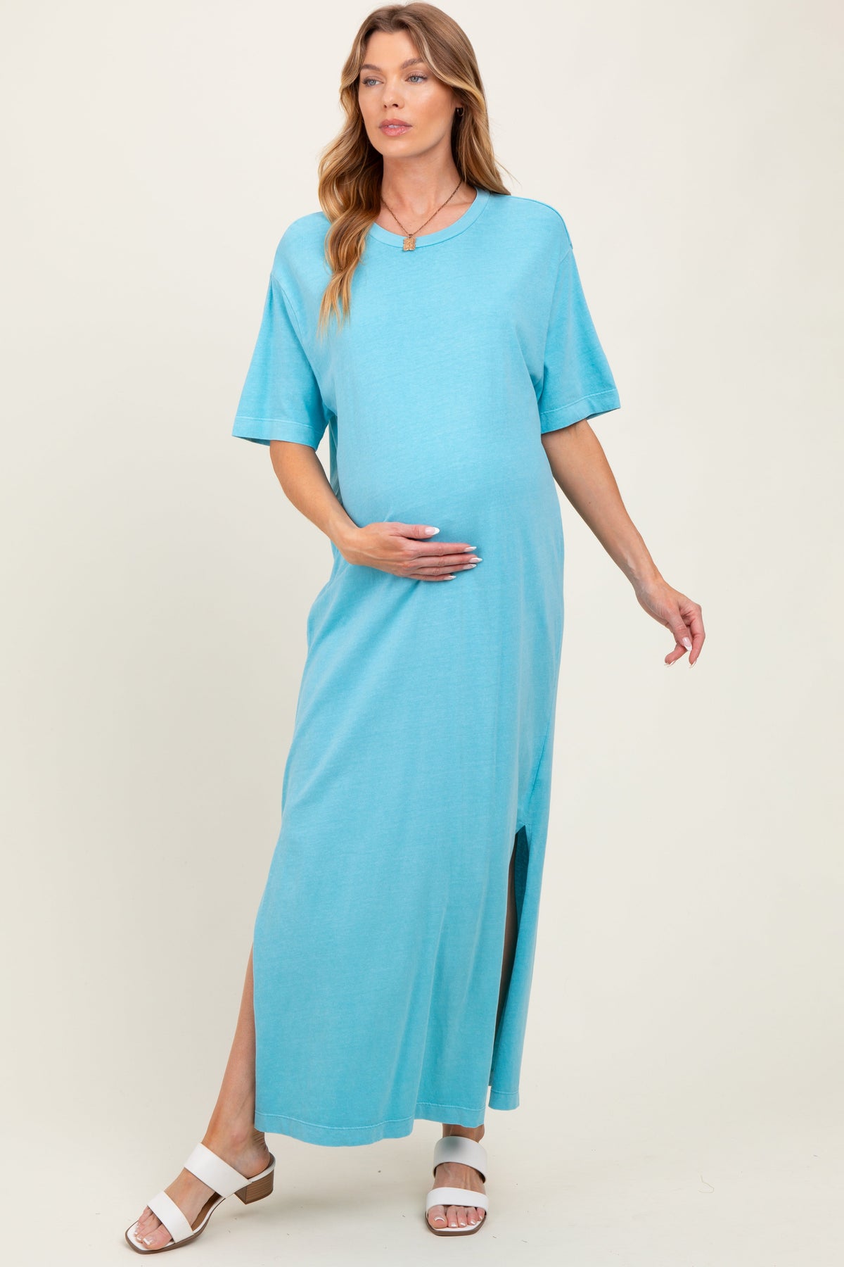 Aqua Short Sleeve Knit T-Shirt Maternity Maxi Dress