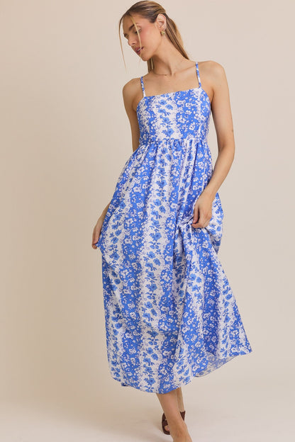 Blue Floral Colorblock Sleeveless Maternity Maxi Dress