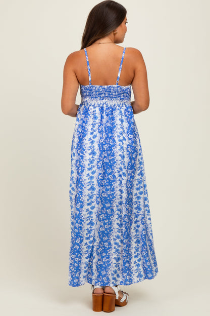Blue Floral Colorblock Sleeveless Maternity Maxi Dress