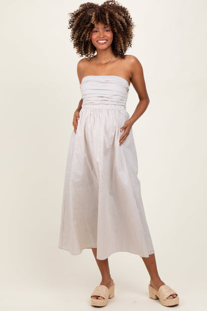 Cream Tube Striped Black Smocking Maternity Maxi Dress