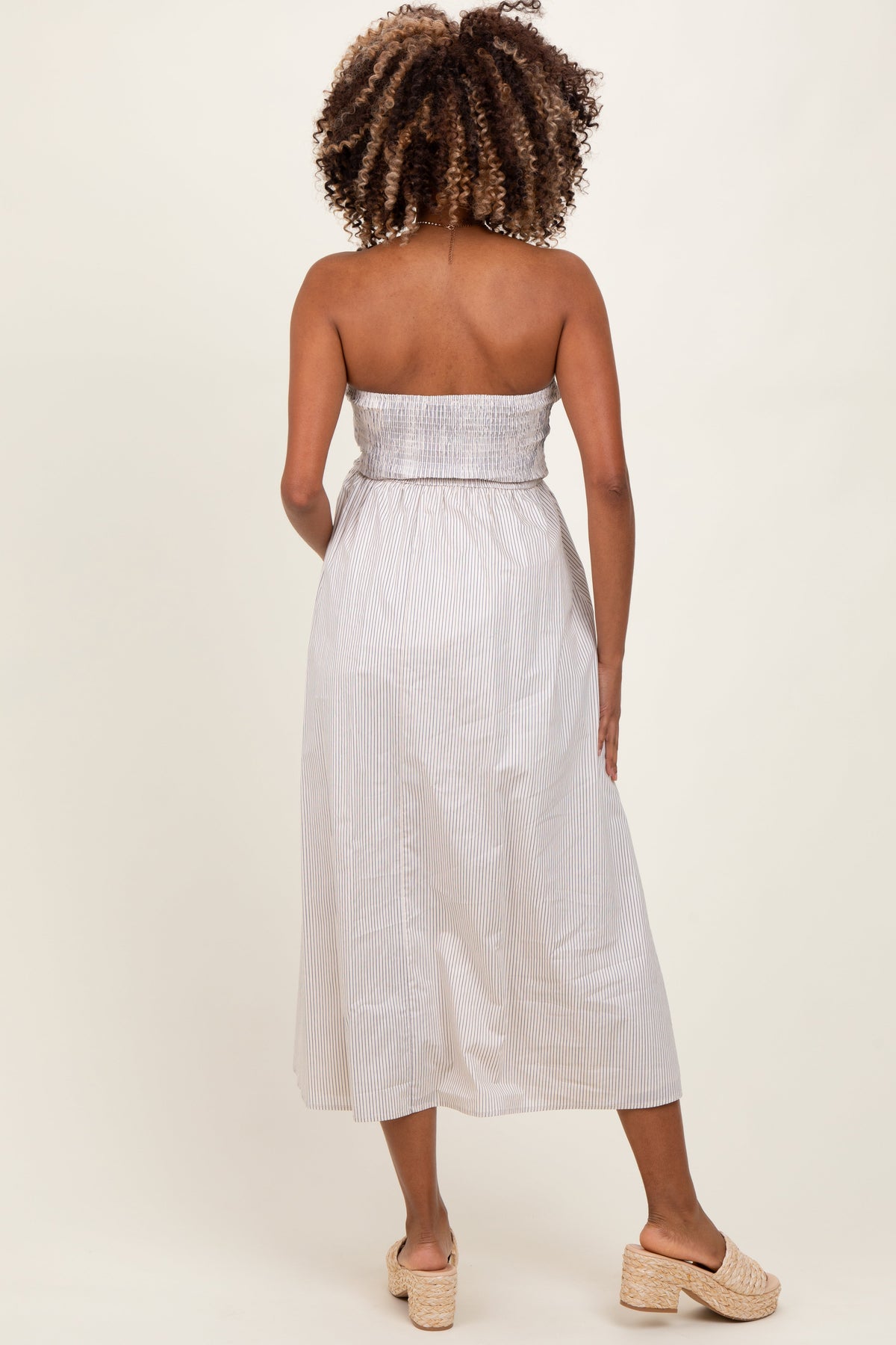 Cream Tube Striped Black Smocking Maternity Maxi Dress