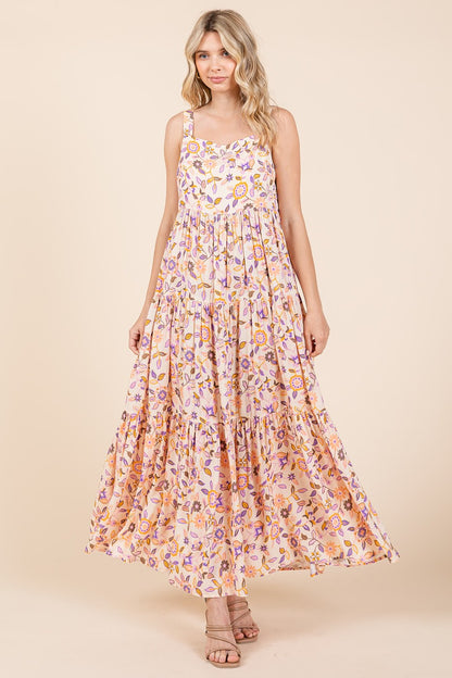 Peach Floral Sleeveless Tiered Maternity Maxi Dress