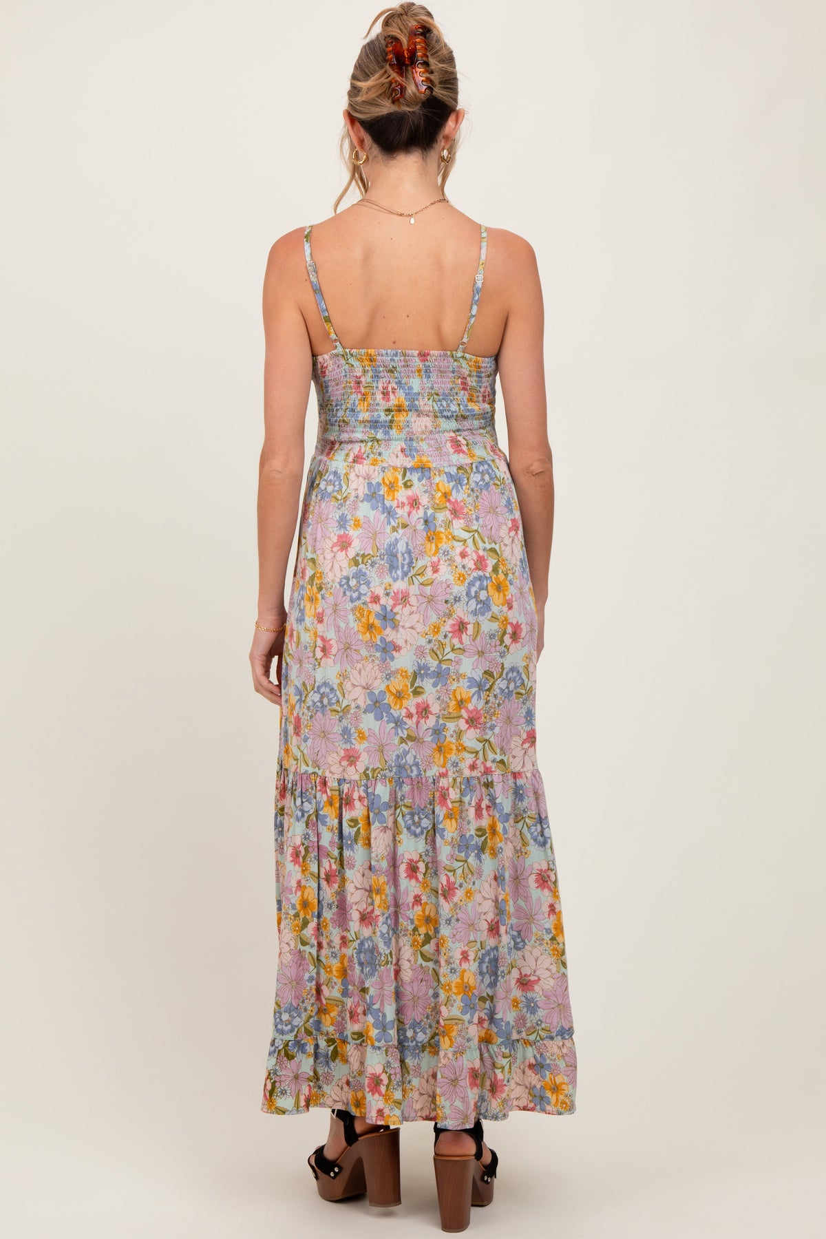 Mint Green Floral Twist Front Cutout Maternity Maxi Dress