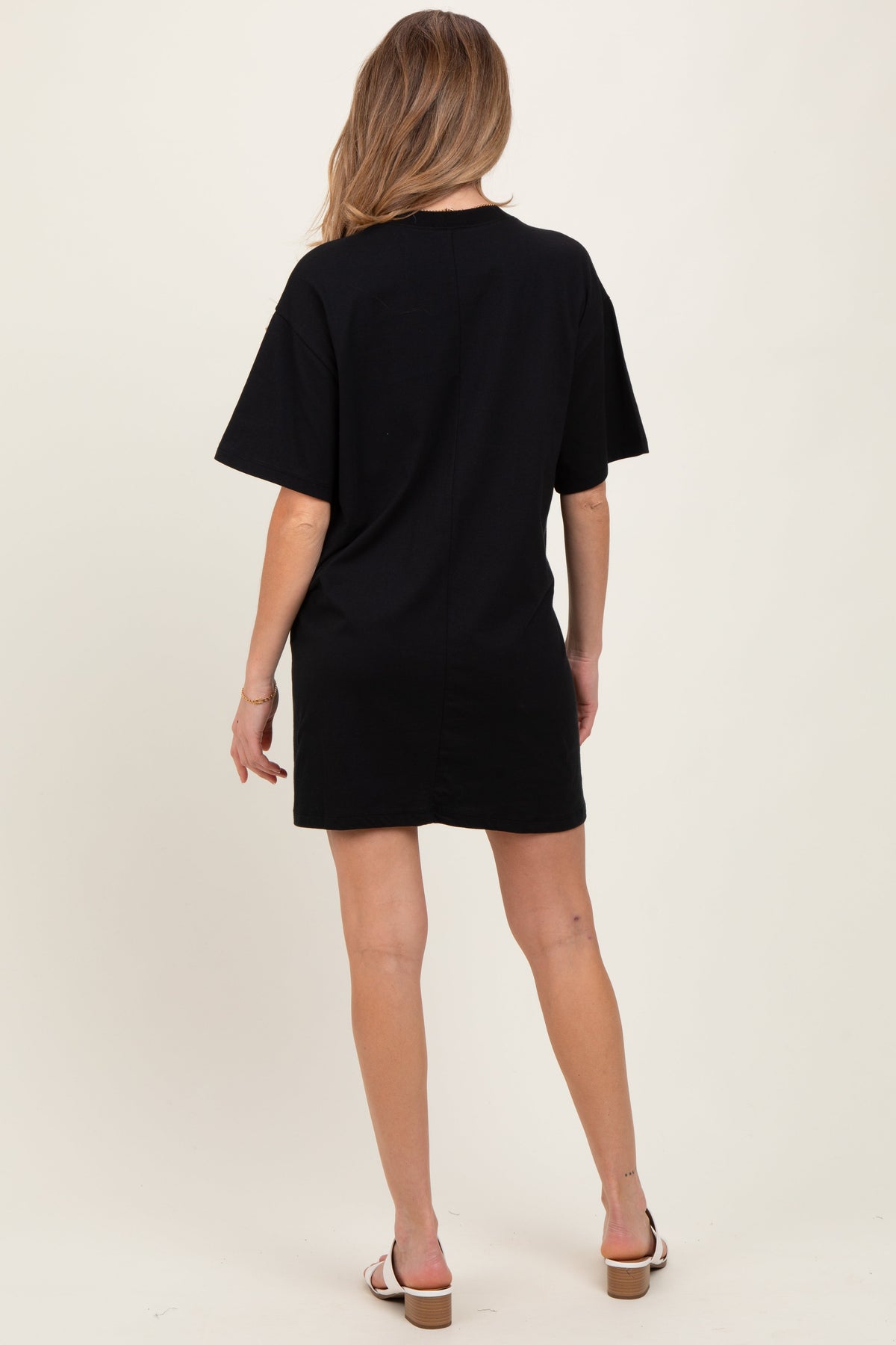 Black Crewneck Short Sleeve Maternity T-Shirt Dress