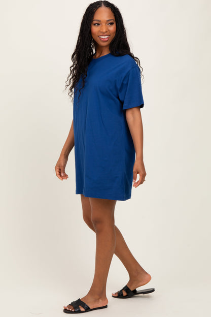Light Navy Crewneck Short Sleeve Maternity T-Shirt Dress
