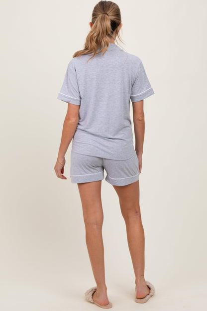 Heather Grey Short Sleeve Button Down Shirt Shorts Maternity Set