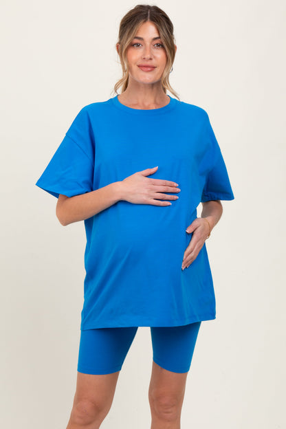 Aqua Biker Shorts Maternity Set