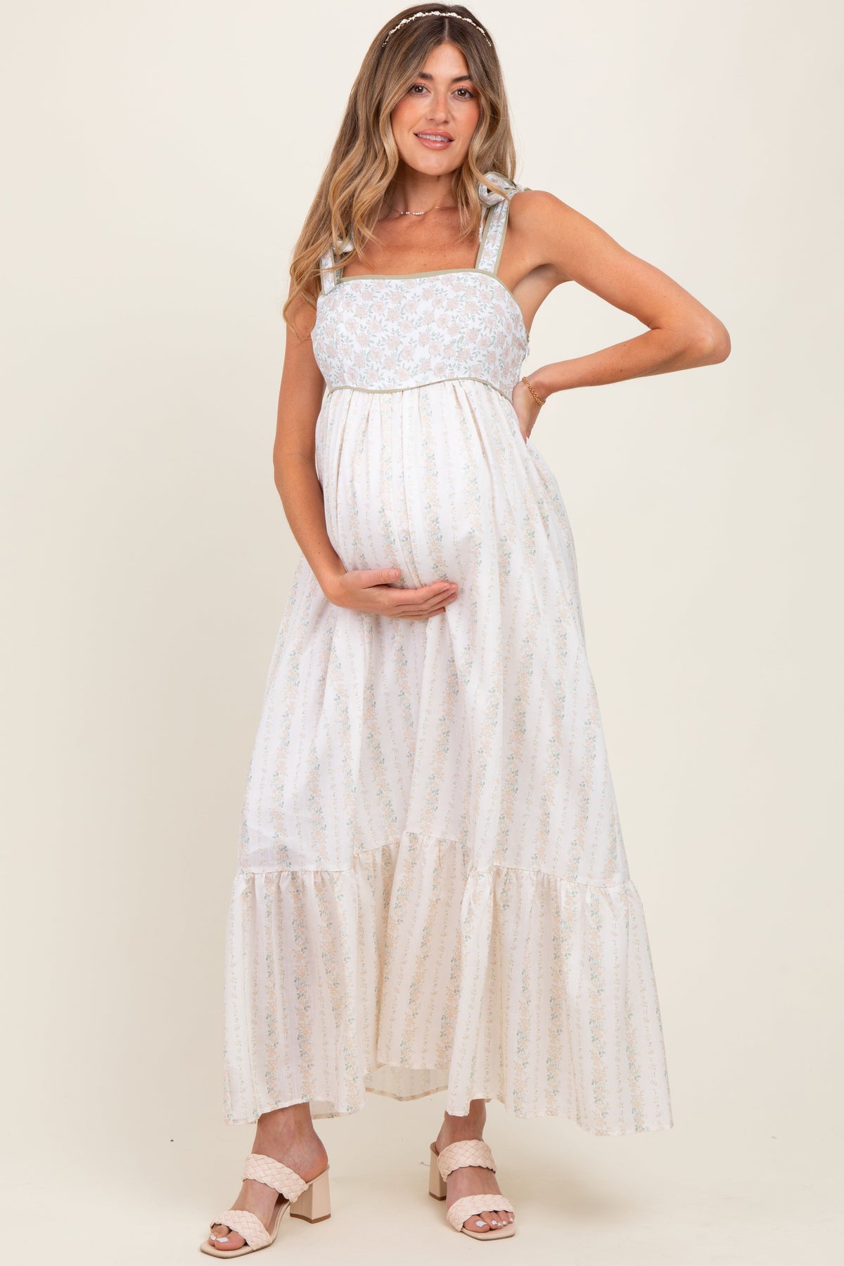 Peach Floral Cotton Maternity Dress