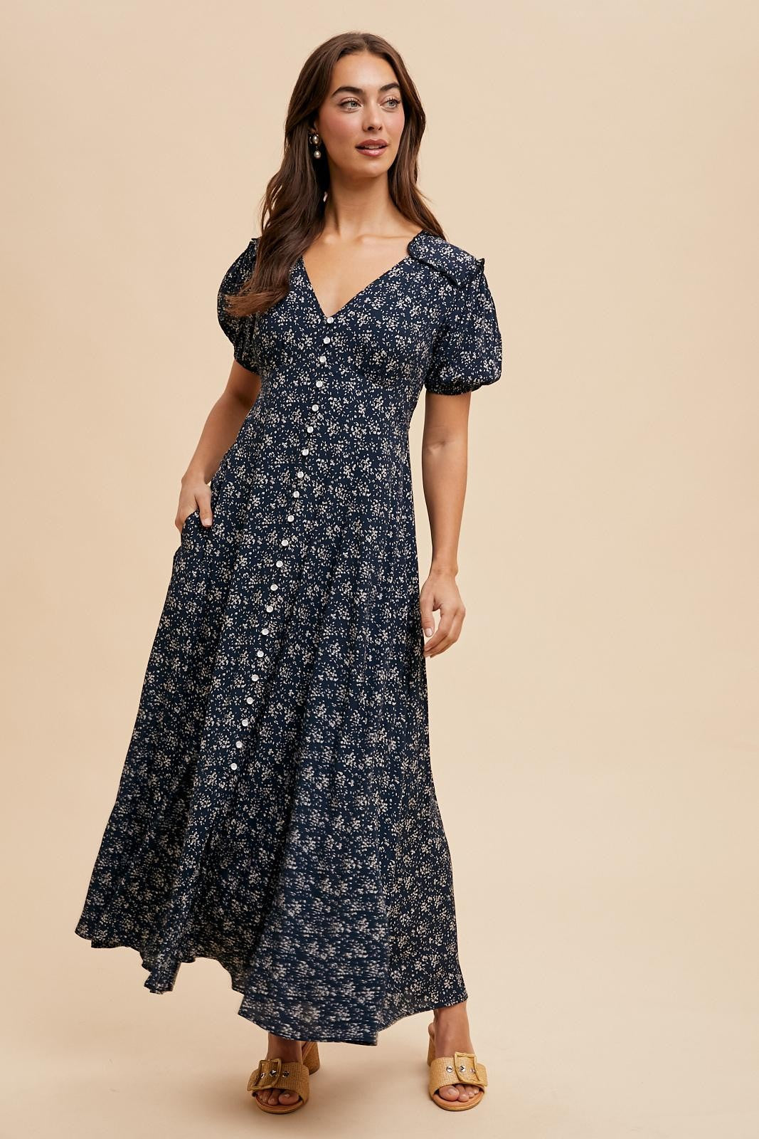 Navy Floral Button Down Maternity Dress