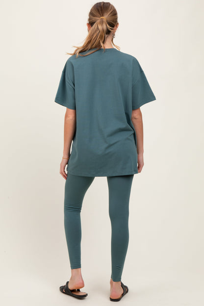 Light Olive Oversized Crewneck Short Sleeve and Legging Maternity Set