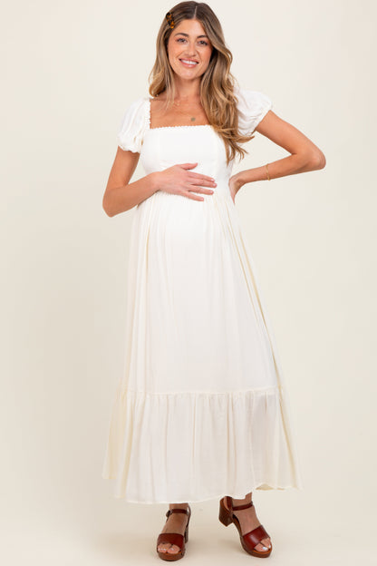 Ivory Ruffle Detail Square Neck Maternity Maxi Dress