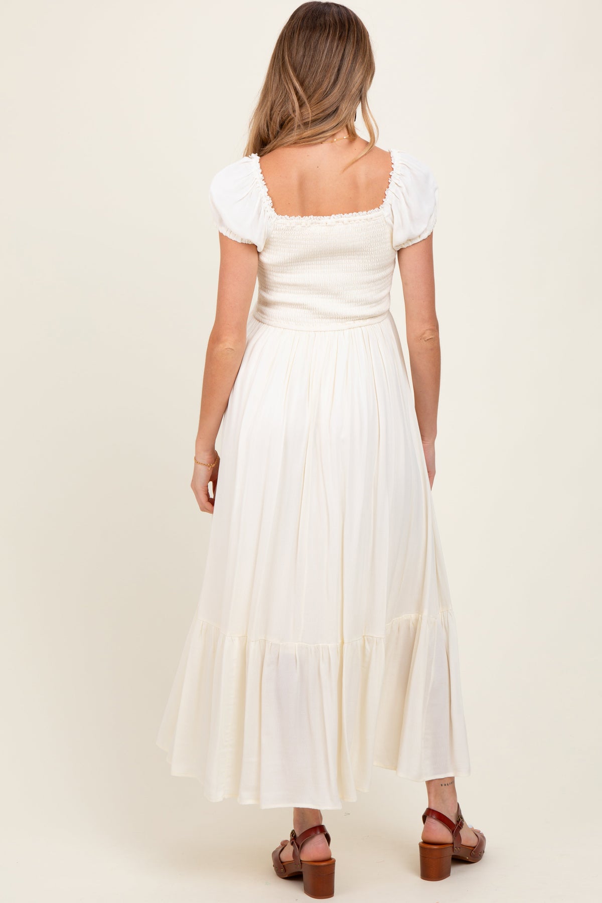 Ivory Ruffle Detail Square Neck Maternity Maxi Dress