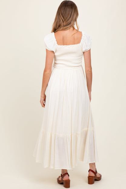 Ivory Ruffle Detail Square Neck Maternity Maxi Dress