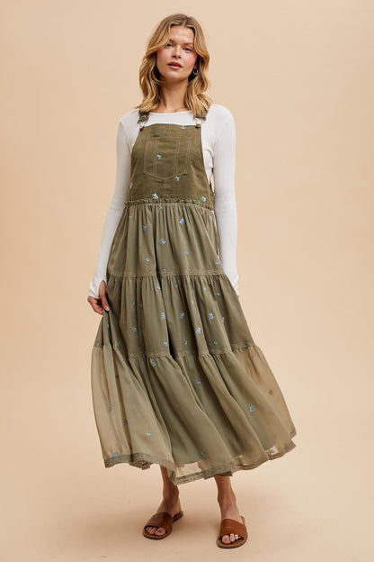 Olive Embroidered Floral Maternity Skirtall