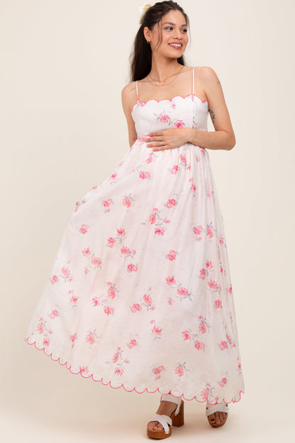 Pink Floral Scallop Edge Back Cutout Maternity Maxi Dress