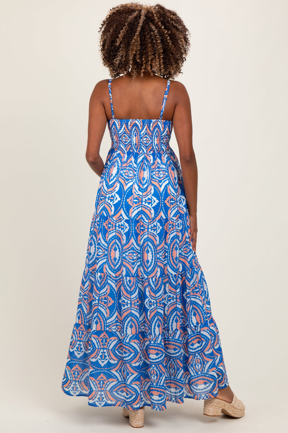 Blue Printed Sleeveless Maternity Maxi Dress