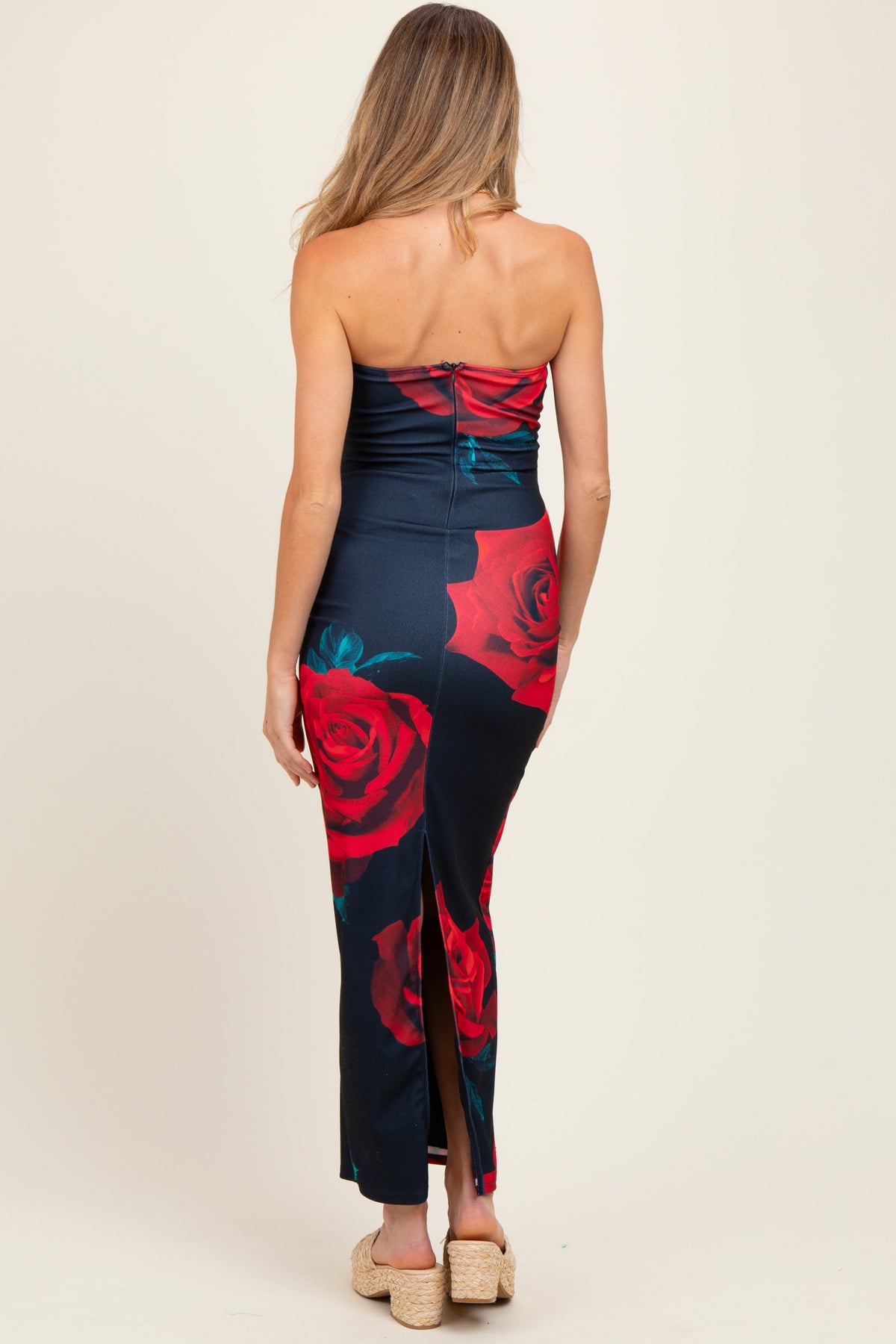 Navy Floral Strapless Maternity Maxi Dress