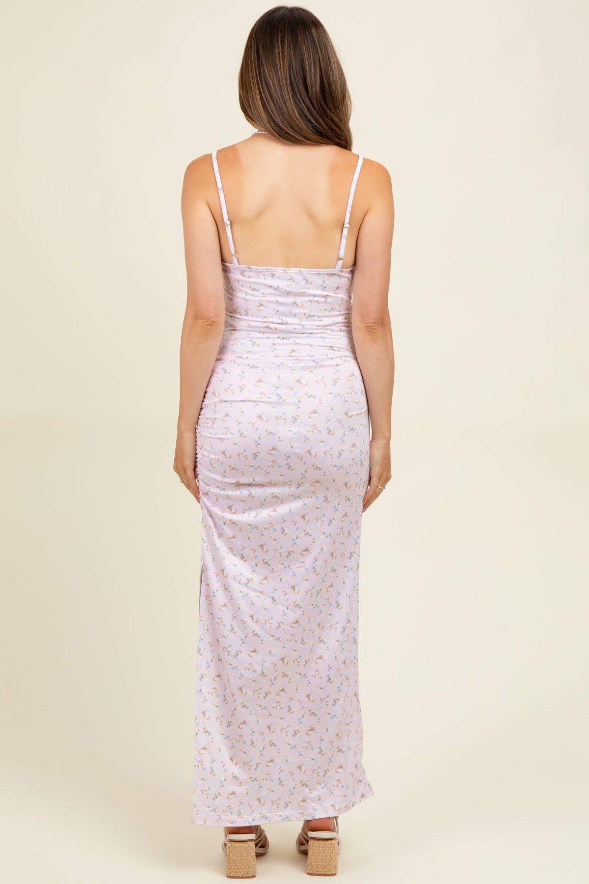 Light Pink Spring Floral Print Sleeveless Maternity Dress