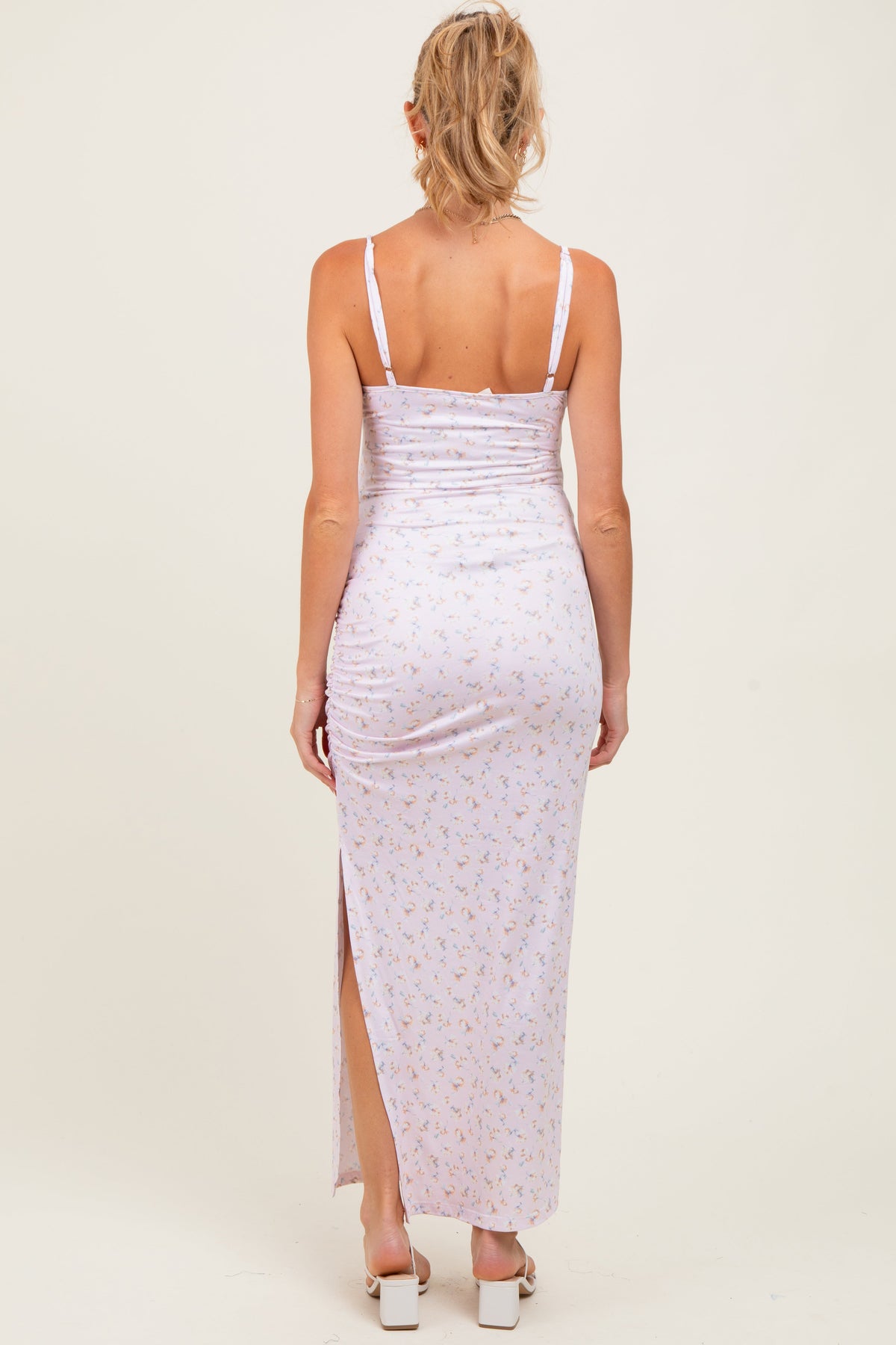 Light Pink Spring Floral Print Sleeveless Maternity Dress