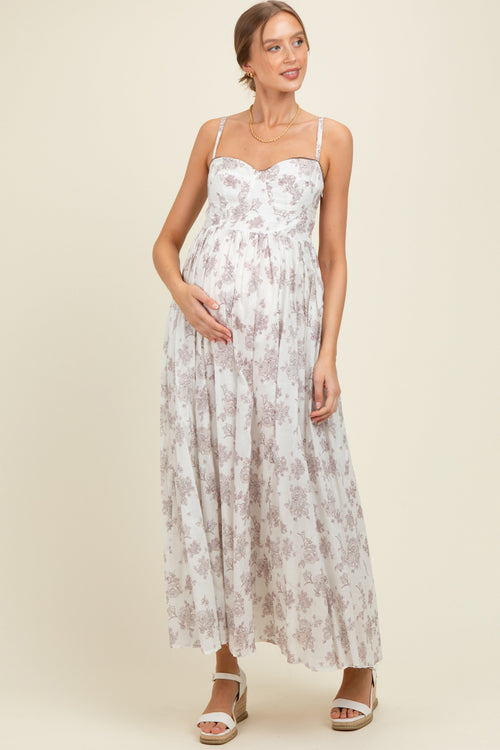 Ivory Cotton Floral Bustier Maternity Maxi Dress
