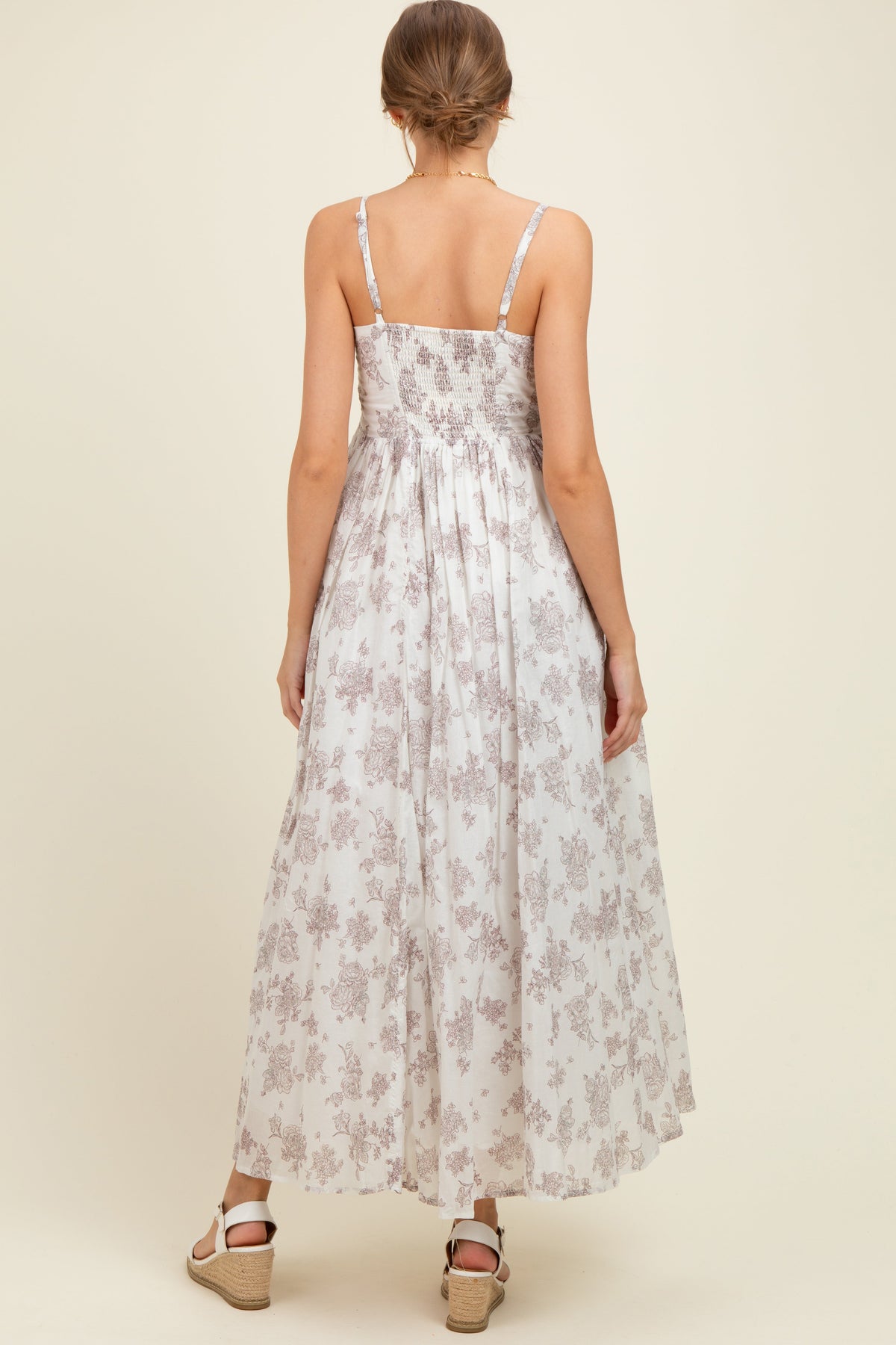 Ivory Cotton Floral Bustier Maternity Maxi Dress