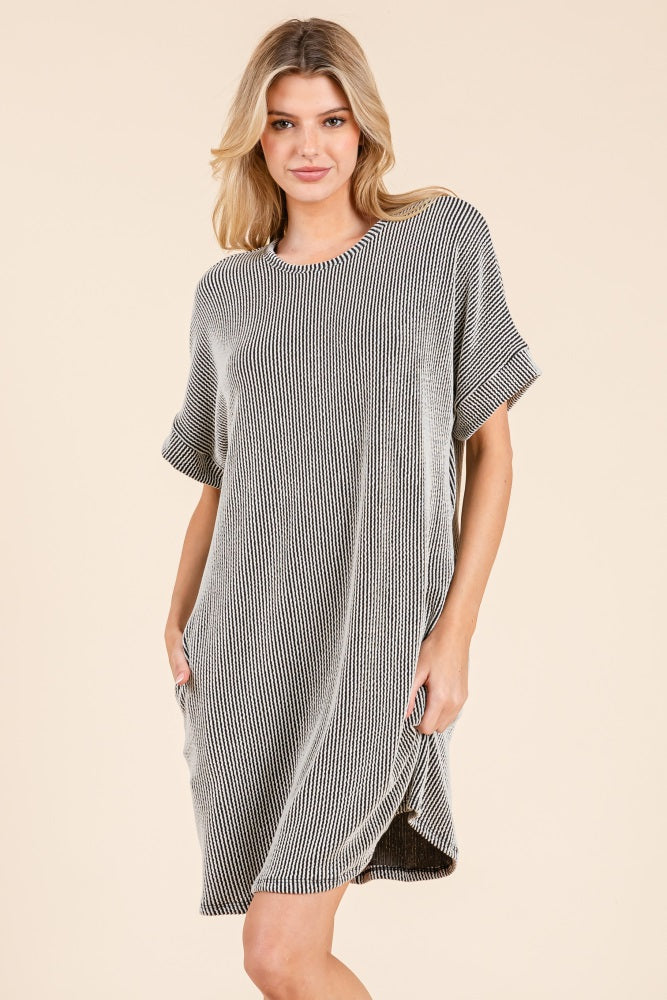 Charcoal Ribbed Short Sleeve T-Shirt Maternity Dress