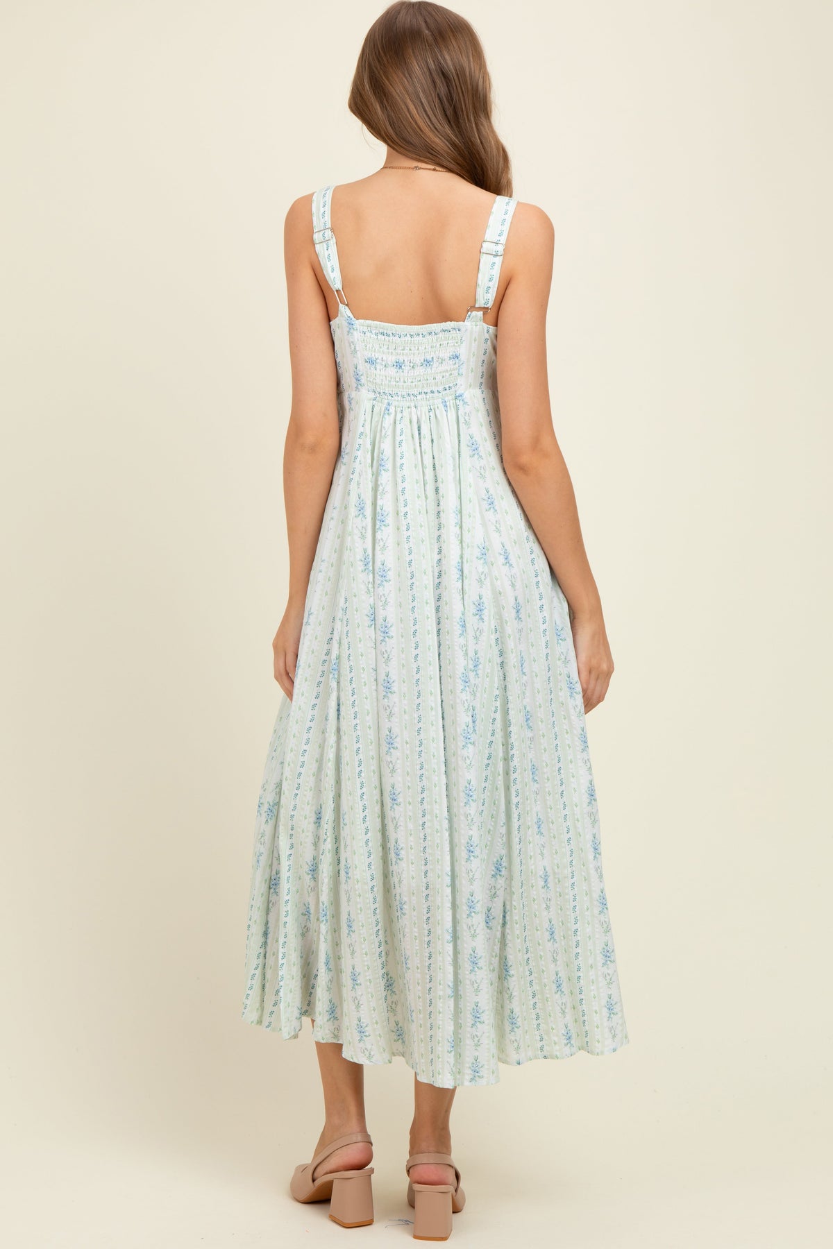 Light Blue Cotton Floral Square Neck Sleeveless Maternity Maxi Dress