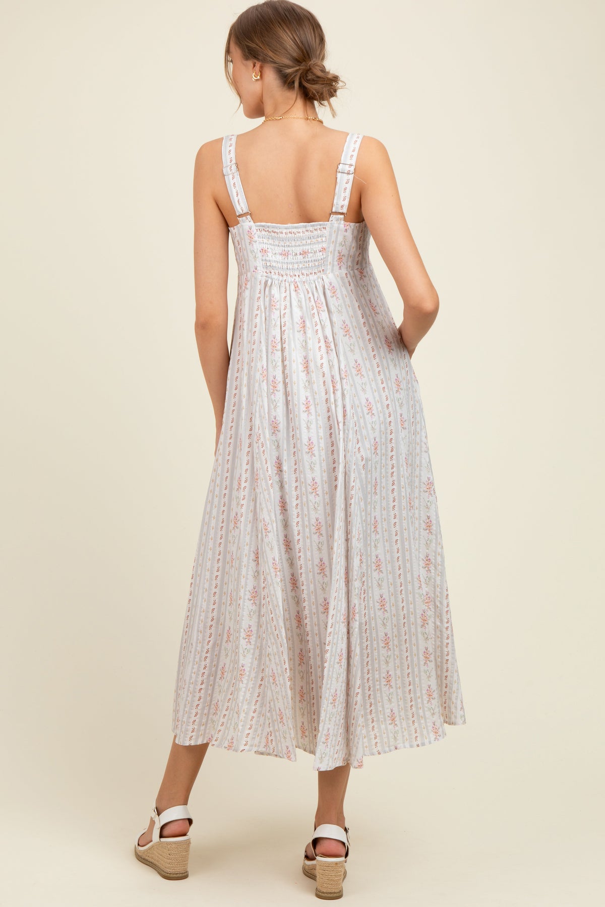 Light Gray Cotton Floral Square Neck Sleeveless Maternity Maxi Dress