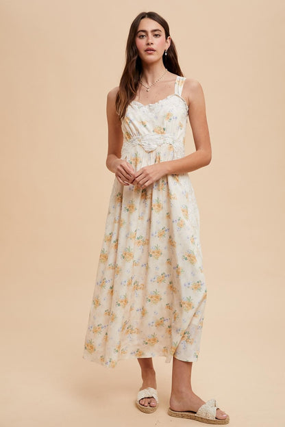Yellow Floral Lace Overlay Maternity Maxi Dress