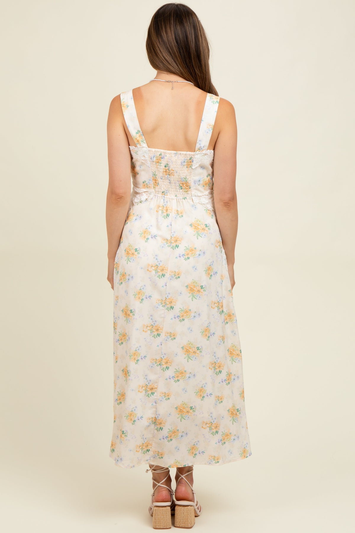 Yellow Floral Lace Overlay Maternity Maxi Dress