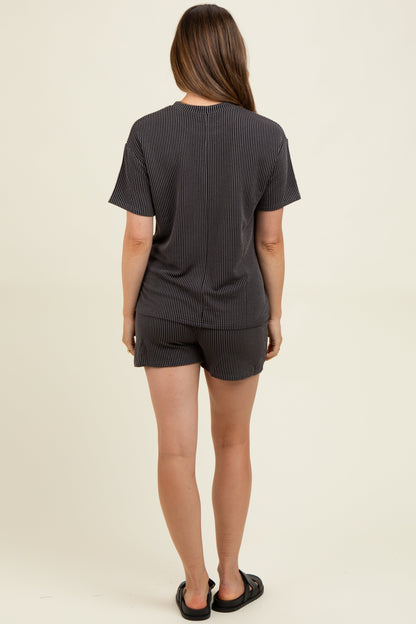 Charcoal Ribbed Short Sleeve Tee and Short Maternity Set