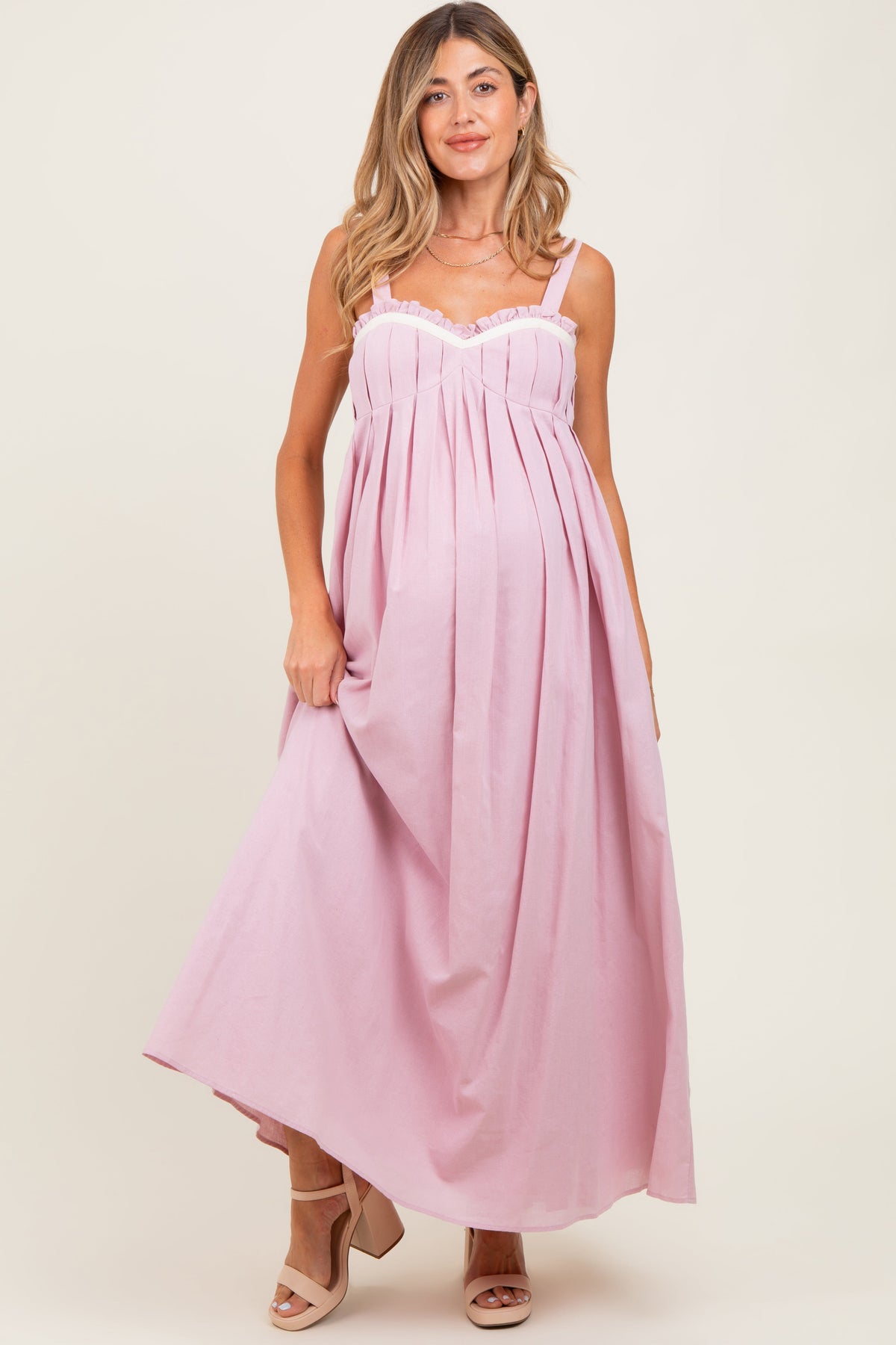 Light Pink Sweetheart Neckline Open Back Maternity Maxi Dress