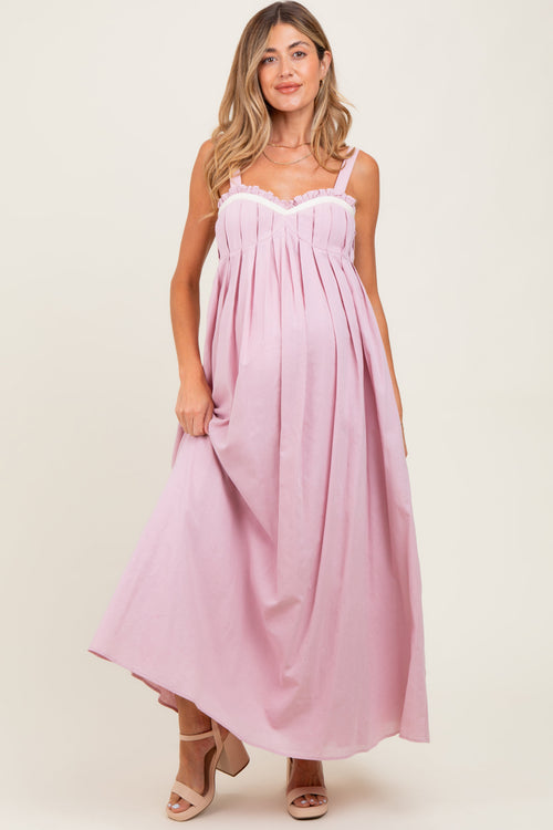 Light Pink Sweetheart Neckline Open Back Maternity Maxi Dress