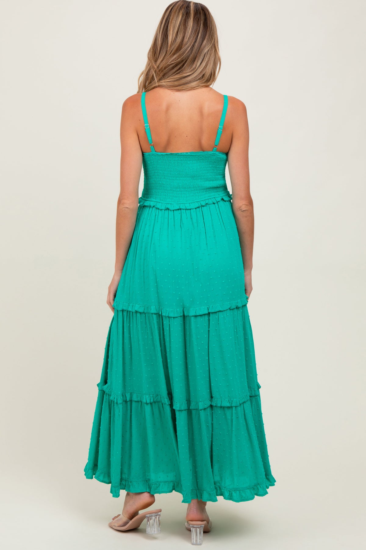 Emerald Swiss Dot Smocked Sleeveless Maternity Maxi Dress