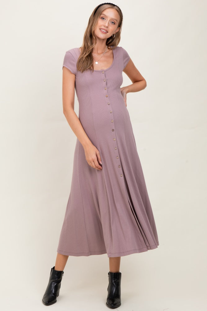 Mauve Button Down Maternity Maxi Dress