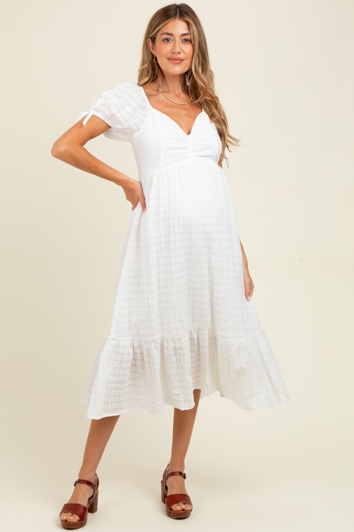 Ivory Solid Sweet Heart Maternity Dress