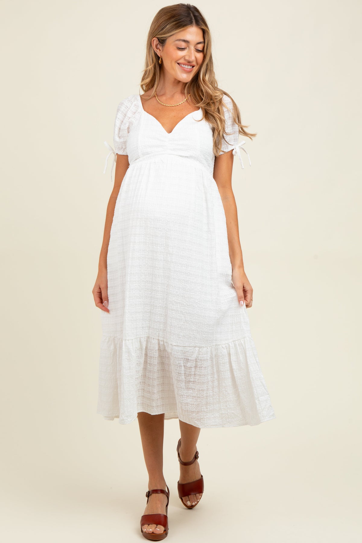 Ivory Solid Sweet Heart Maternity Dress