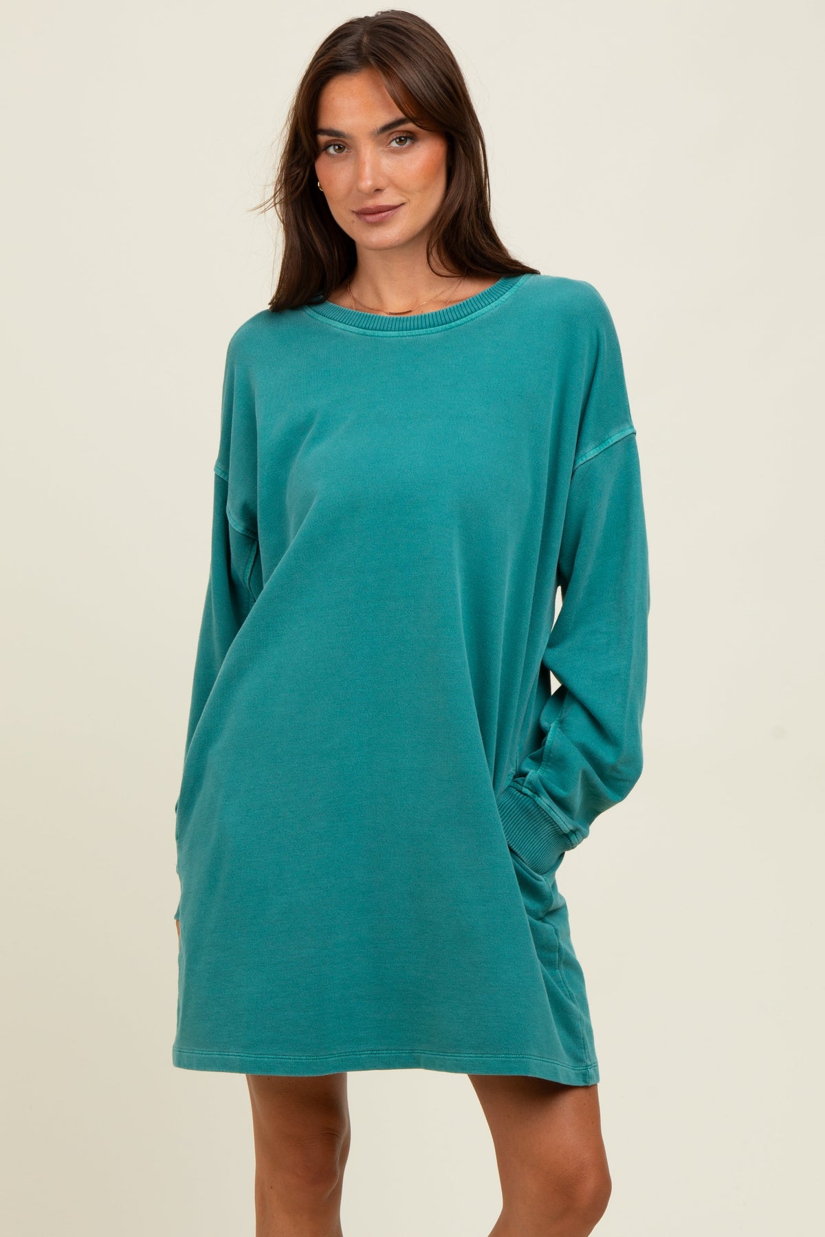 Teal Oversized Long Sleeve Maternity T-Shirt Dress