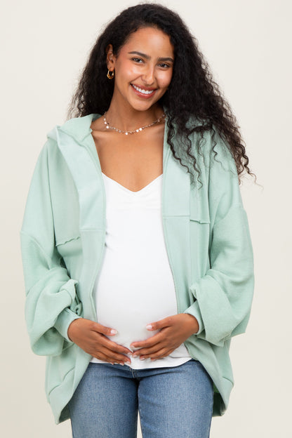 Sage Solid Terry Long Dolman Sleeve Vintage Maternity Hoodie