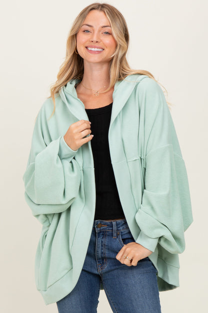 Sage Solid Terry Long Dolman Sleeve Vintage Maternity Hoodie