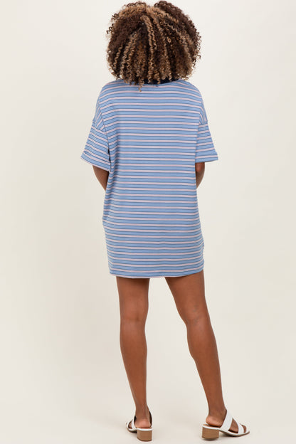 Blue Stripe Knit Short Sleeve Maternity T-Shirt Dress
